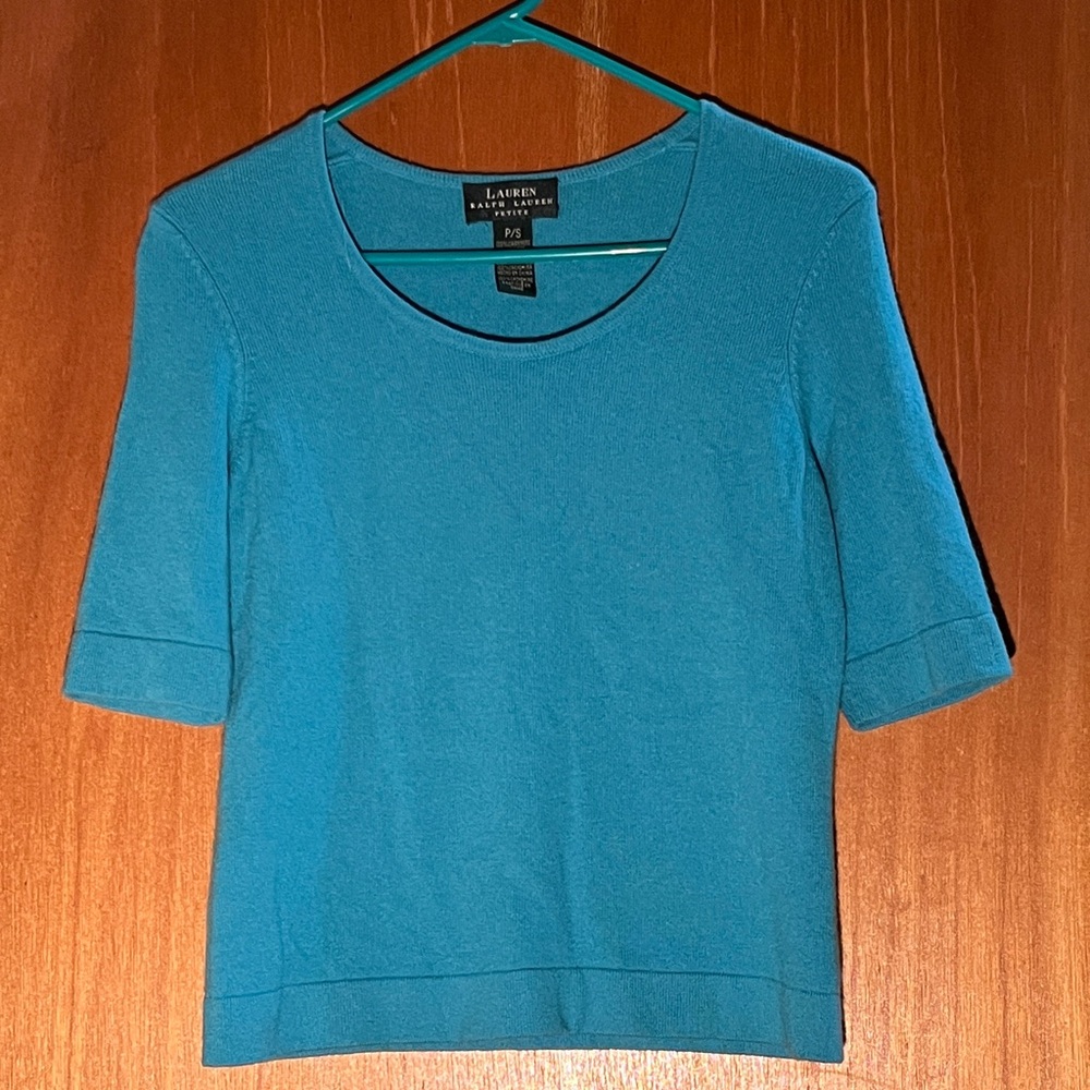 Elegant Lauren Ralph Lauren Teal 100% Cashmere  Short Sleeve Sweater - Size P S